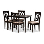 Load image into Gallery viewer, Baxton Studio Reneau Modern And Contemporary Sand Fabric Upholstered Espresso Brown Finished Wood 5-Piece Dining Set
