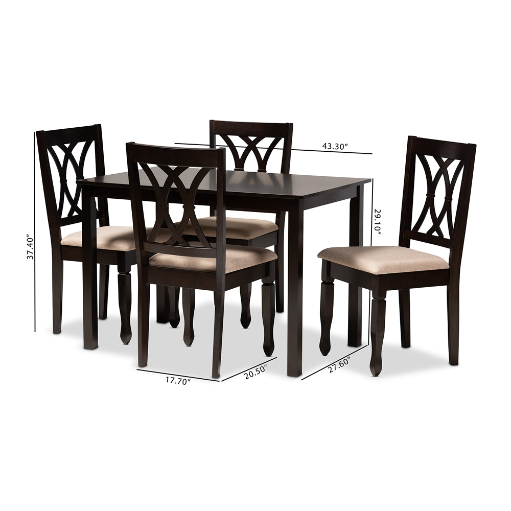 Baxton Studio Reneau Modern And Contemporary Sand Fabric Upholstered Espresso Brown Finished Wood 5-Piece Dining Set