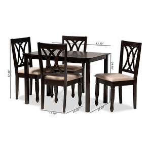 Baxton Studio Reneau Modern And Contemporary Sand Fabric Upholstered Espresso Brown Finished Wood 5-Piece Dining Set