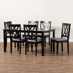 Load image into Gallery viewer, Baxton Studio Reneau Modern And Contemporary Grey Fabric Upholstered Espresso Brown Finished Wood 7-Piece Dining Set
