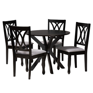 Baxton Studio Maya Modern Grey Fabric And Espresso Brown Finished Wood 5-Piece Dining Set