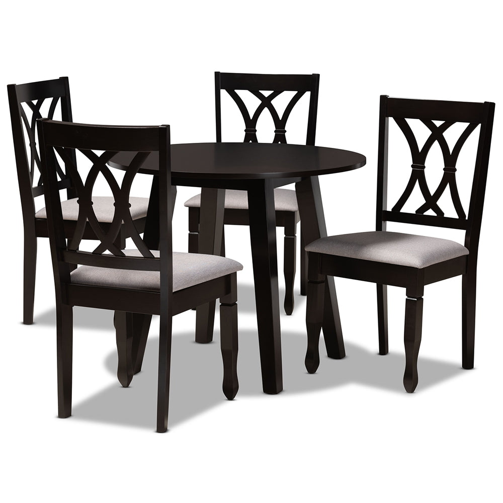 Baxton Studio Millie Modern And Contemporary Grey Fabric Upholstered And Dark Brown Finished Wood 5-Piece Dining Set