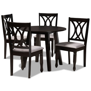 Baxton Studio Millie Modern And Contemporary Grey Fabric Upholstered And Dark Brown Finished Wood 5-Piece Dining Set