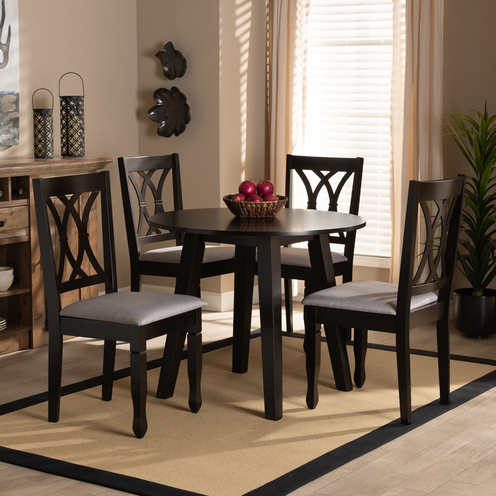 Baxton Studio Millie Modern And Contemporary Grey Fabric Upholstered And Dark Brown Finished Wood 5-Piece Dining Set