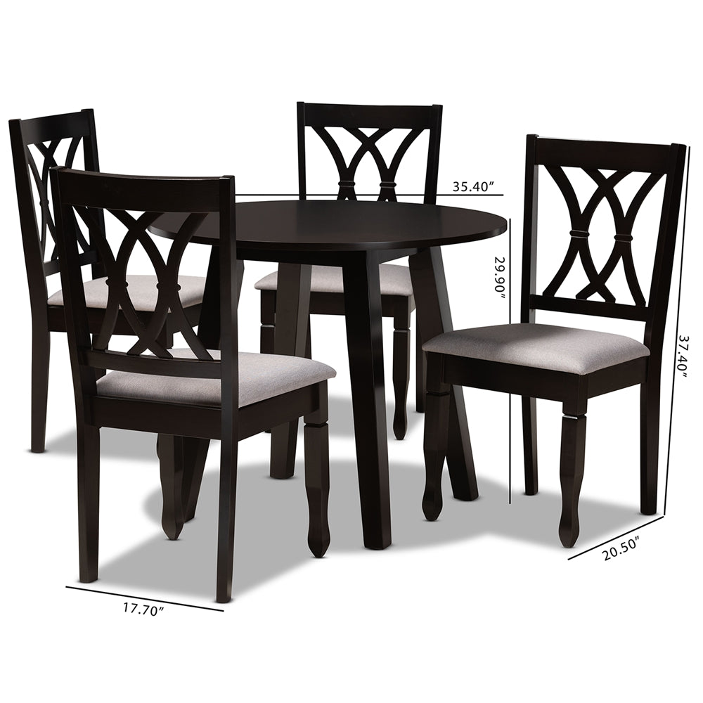 Baxton Studio Millie Modern And Contemporary Grey Fabric Upholstered And Dark Brown Finished Wood 5-Piece Dining Set