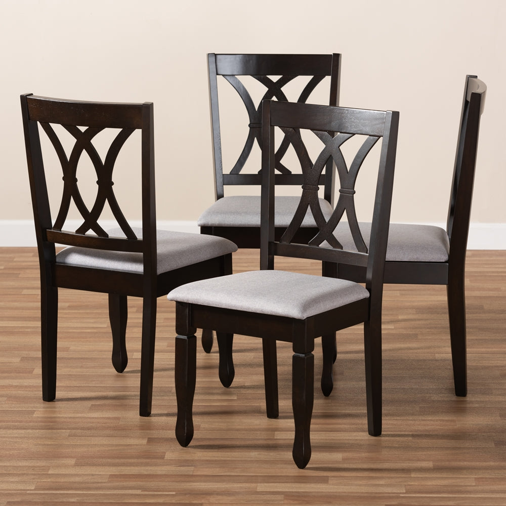 Baxton Studio Reneau Modern And Contemporary Gray Fabric Upholstered Espresso Brown Finished Wood Dining Chair Set Of 4