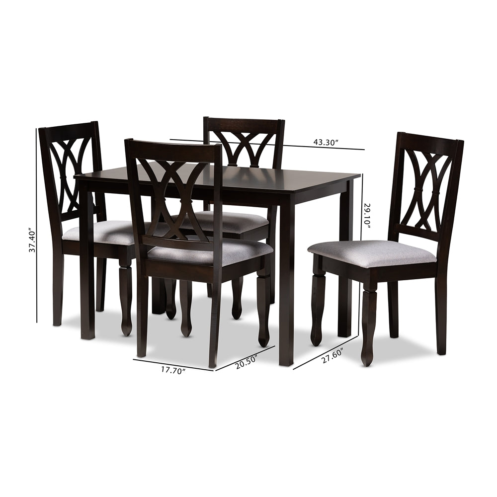 Baxton Studio Reneau Modern And Contemporary Gray Fabric Upholstered Espresso Brown Finished Wood 5-Piece Dining Set