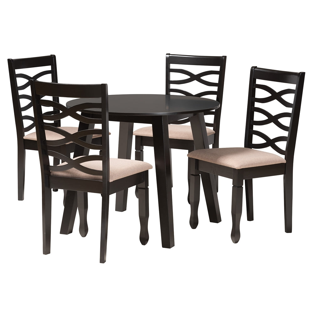 Baxton Studio Ruby Modern Beige Fabric And Dark Brown Finished Wood 5-Piece Dining Set