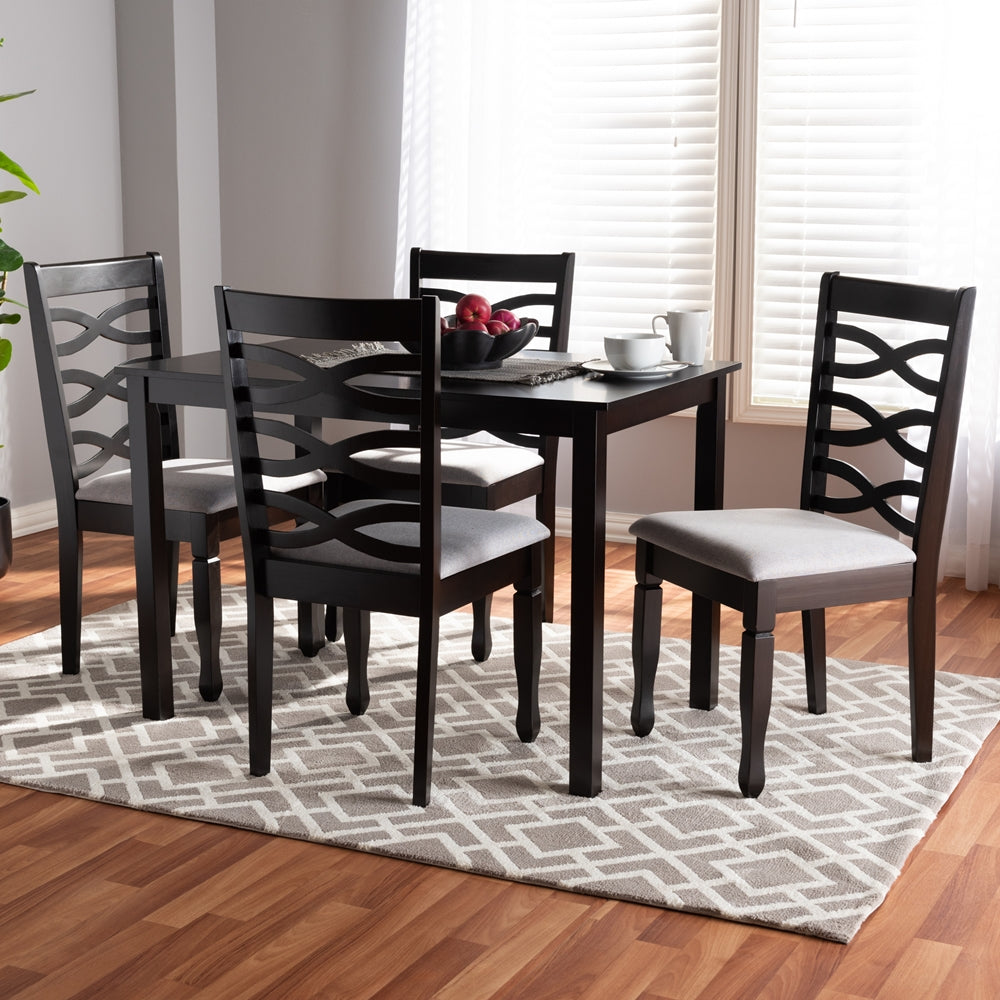 Baxton Studio Lanier Modern And Contemporary Gray Fabric Upholstered Espresso Brown Finished Wood 5-Piece Dining Set