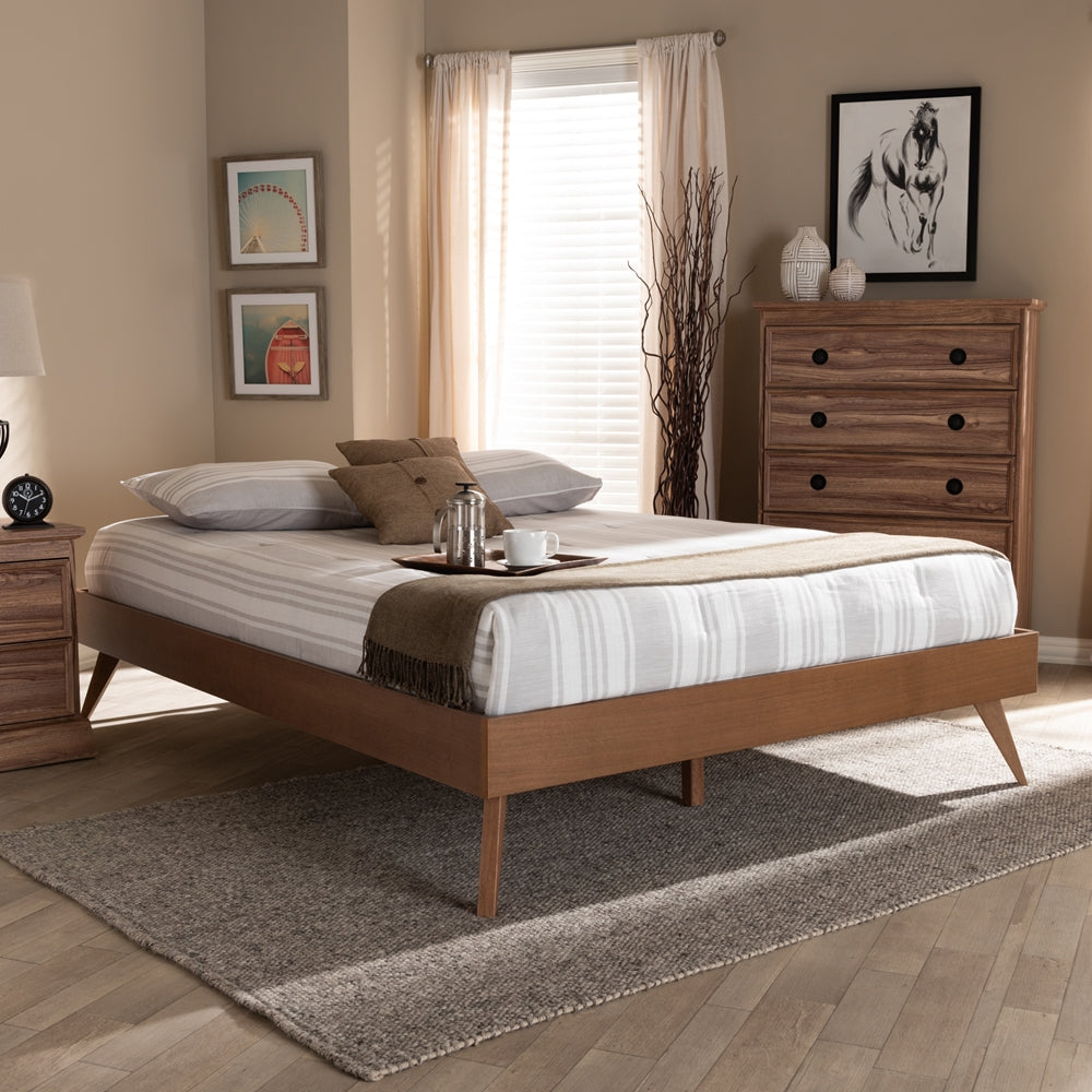 Baxton Studio Lissette Mid-Century Modern Walnut Brown Finished Wood King Size Platform Bed Frame