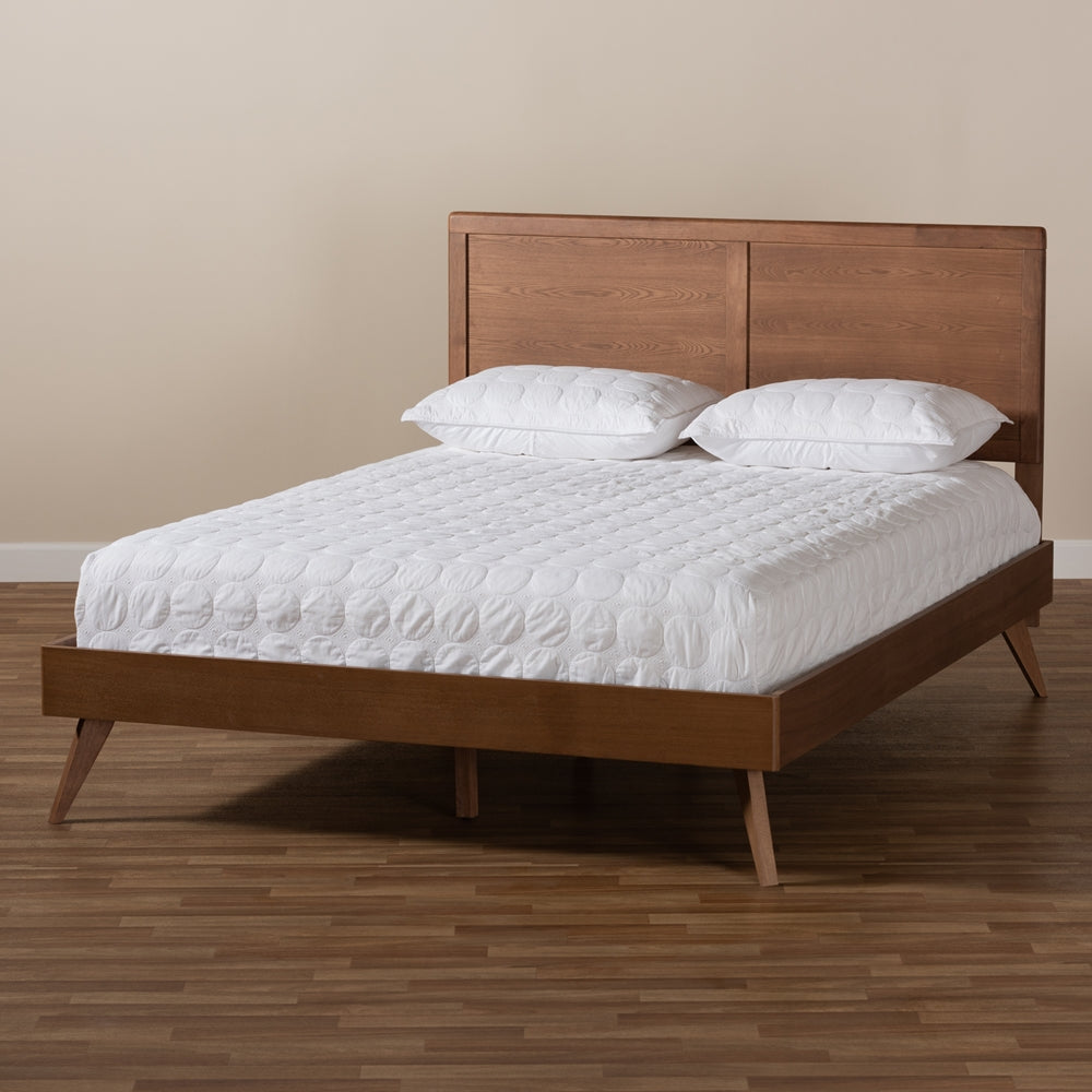 Baxton Studio Zenon Mid-Century Modern Walnut Brown Finished Wood Full Size Platform Bed