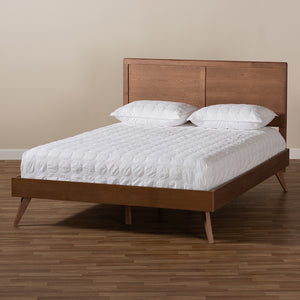 Baxton Studio Zenon Mid-Century Modern Walnut Brown Finished Wood Full Size Platform Bed