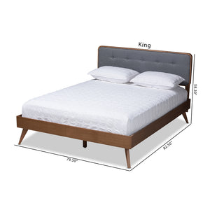 Baxton Studio Dilara Mid-Century Modern Fabric Upholstered and Walnut Brown Finished Wood Platform Bed