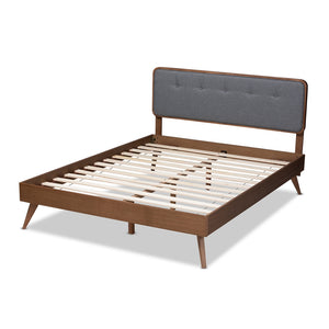 Baxton Studio Dilara Mid-Century Modern Fabric Upholstered and Walnut Brown Finished Wood Platform Bed