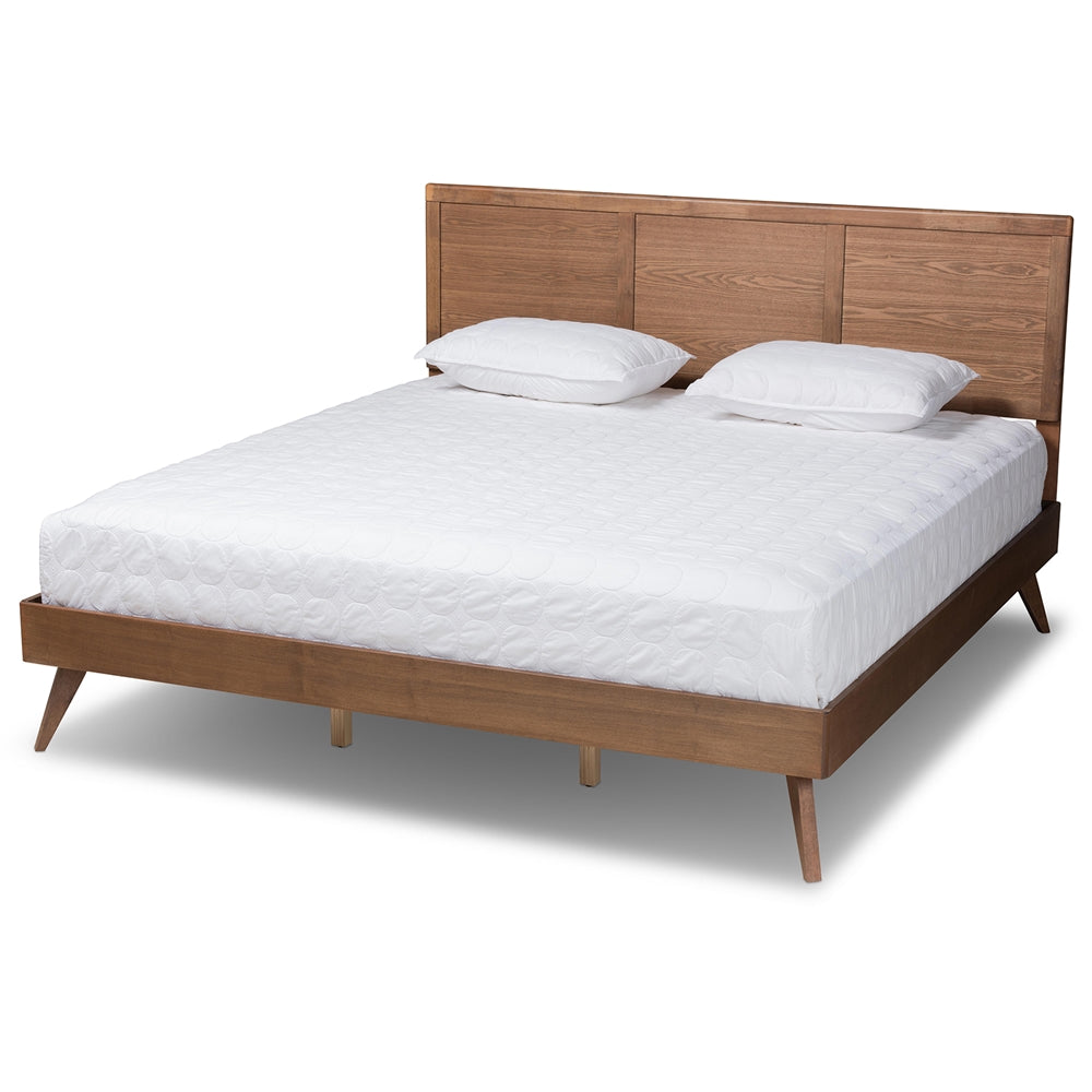 Baxton Studio Zenon Mid-Century Modern Walnut Brown Finished Wood King Size Platform Bed