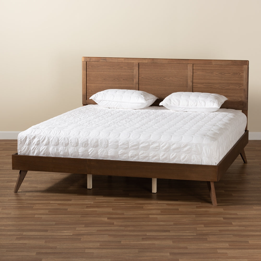 Baxton Studio Zenon Mid-Century Modern Walnut Brown Finished Wood King Size Platform Bed