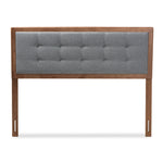 Load image into Gallery viewer, Baxton Studio Sarine Mid-Century Modern Dark Grey Fabric Upholstered Walnut Brown Finished Wood Full Size Headboard
