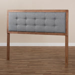 Load image into Gallery viewer, Baxton Studio Sarine Mid-Century Modern Dark Grey Fabric Upholstered Walnut Brown Finished Wood Full Size Headboard
