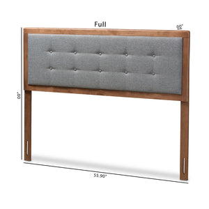 BAXTON STUDIO SARINE MID-CENTURY MODERN DARK GREY FABRIC UPHOLSTERED WALNUT BROWN FINISHED WOOD FULL SIZE HEADBOARD