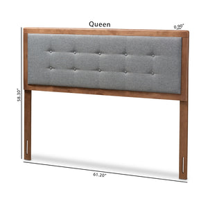 Baxton Studio Sarine Mid-Century Modern Dark Grey Fabric Upholstered Walnut Brown Finished Wood Full Size Headboard