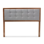 Load image into Gallery viewer, Baxton Studio Sarine Mid-Century Modern Light Grey Fabric Upholstered Walnut Brown Finished Wood Queen Size Headboard
