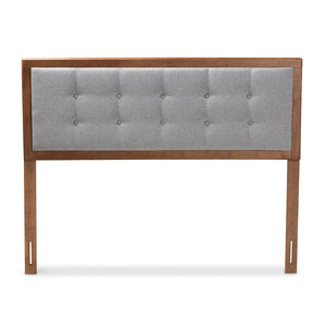 Baxton Studio Sarine Mid-Century Modern Light Grey Fabric Upholstered Walnut Brown Finished Wood Full Size Headboard