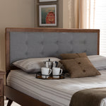 Load image into Gallery viewer, Baxton Studio Sarine Mid-Century Modern Light Grey Fabric Upholstered Walnut Brown Finished Wood King Size Headboard
