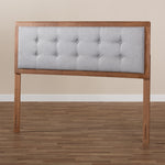 Load image into Gallery viewer, Baxton Studio Sarine Mid-Century Modern Light Grey Fabric Upholstered Walnut Brown Finished Wood Queen Size Headboard
