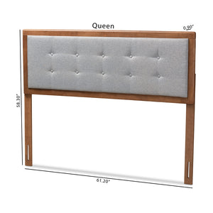 Baxton Studio Sarine Mid-Century Modern Light Grey Fabric Upholstered Walnut Brown Finished Wood Queen Size Headboard