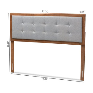 Baxton Studio Sarine Mid-Century Modern Light Grey Fabric Upholstered Walnut Brown Finished Wood Full Size Headboard