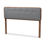 Load image into Gallery viewer, Baxton Studio Palina Mid-Century Modern Dark Grey Fabric Upholstered Walnut Brown Finished Wood Full Size Headboard
