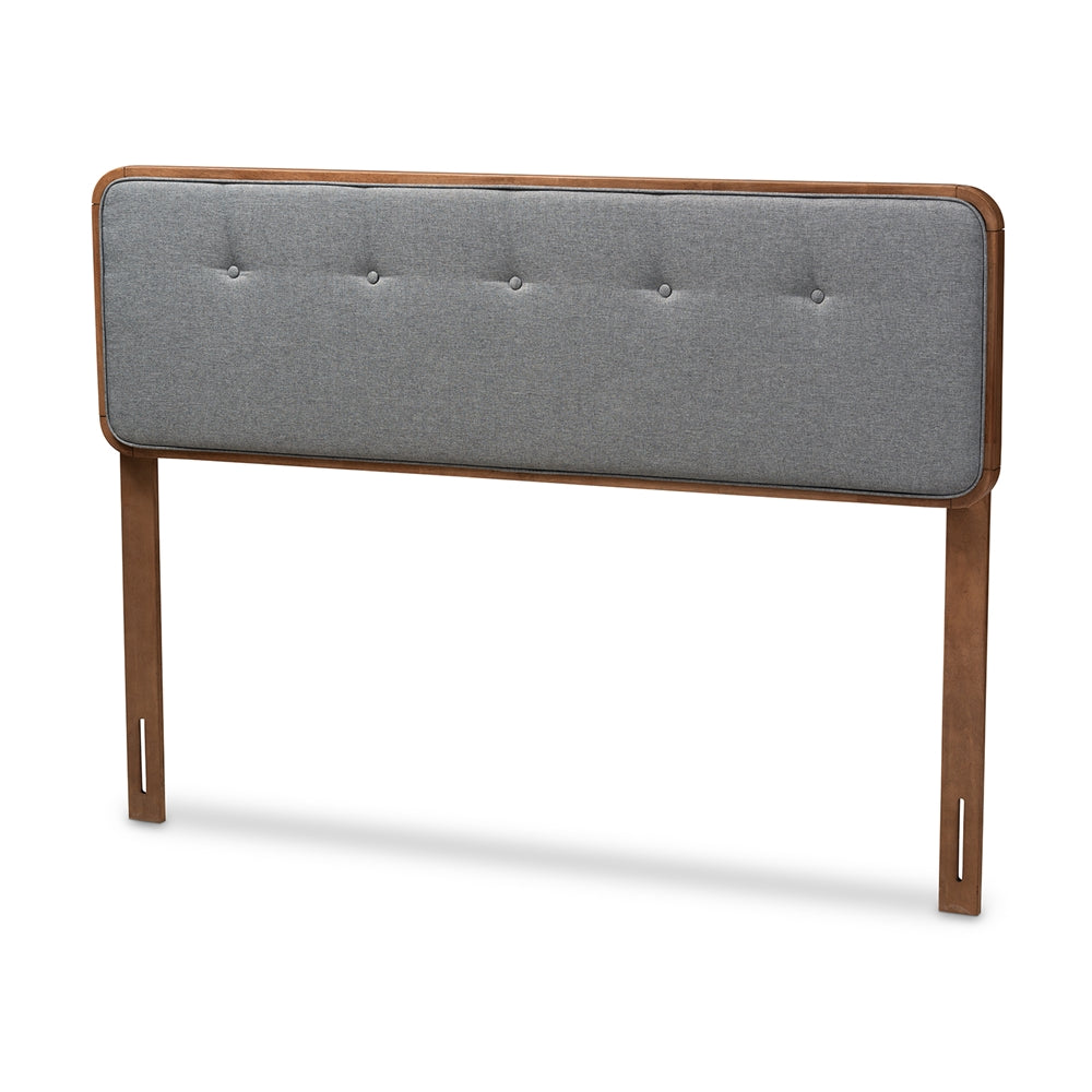 Baxton Studio Palina Mid-Century Modern Dark Grey Fabric Upholstered Walnut Brown Finished Wood King Size Headboard