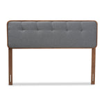 Load image into Gallery viewer, Baxton Studio Palina Mid-Century Modern Dark Grey Fabric Upholstered Walnut Brown Finished Wood Queen Size Headboard
