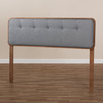 Load image into Gallery viewer, Baxton Studio Palina Mid-Century Modern Dark Grey Fabric Upholstered Walnut Brown Finished Wood King Size Headboard
