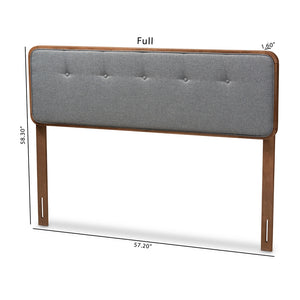 BAXTON STUDIO PALINA MID-CENTURY MODERN DARK GREY FABRIC UPHOLSTERED WALNUT BROWN FINISHED WOOD FULL SIZE HEADBOARD