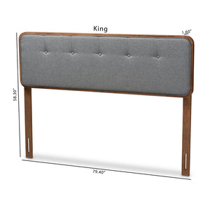 Baxton Studio Palina Mid-Century Modern Dark Grey Fabric Upholstered Walnut Brown Finished Wood Full Size Headboard