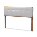 Load image into Gallery viewer, Baxton Studio Palina Mid-Century Modern Light Grey Fabric Upholstered Walnut Brown Finished Wood Full Size Headboard
