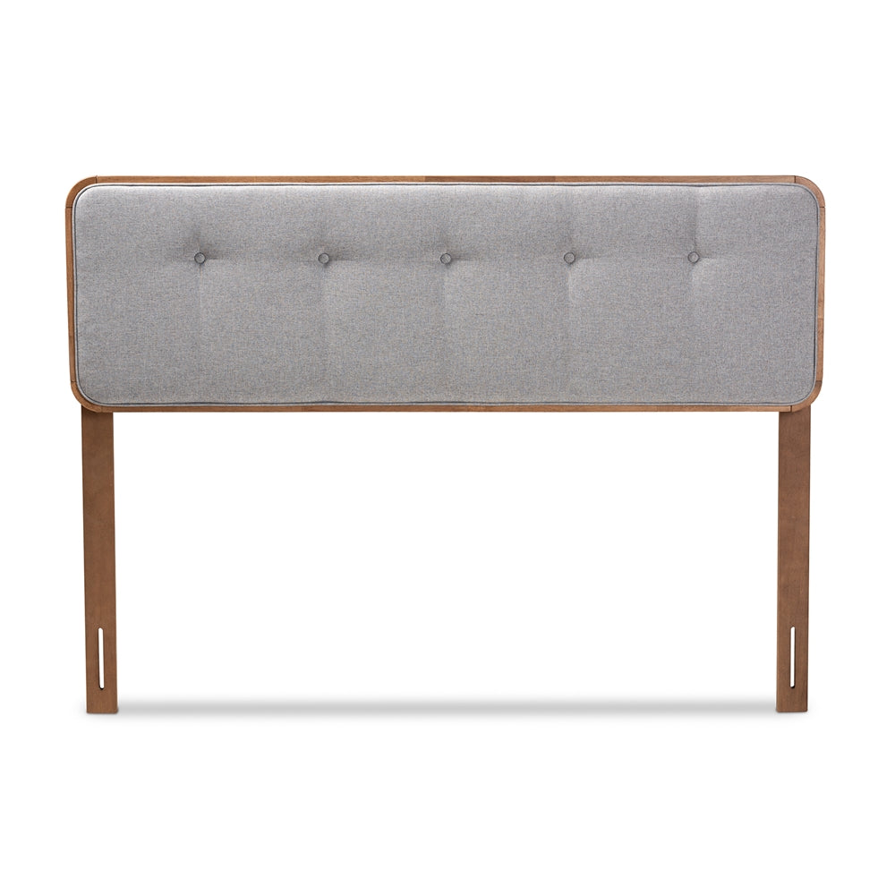 Baxton Studio Palina Mid-Century Modern Light Grey Fabric Upholstered Walnut Brown Finished Wood Full Size Headboard