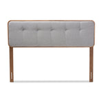 Load image into Gallery viewer, Baxton Studio Palina Mid-Century Modern Light Grey Fabric Upholstered Walnut Brown Finished Wood Full Size Headboard
