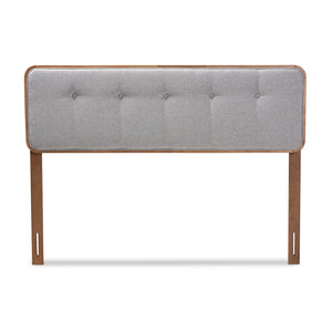 Baxton Studio Palina Mid-Century Modern Light Grey Fabric Upholstered Walnut Brown Finished Wood King Size Headboard