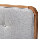 Load image into Gallery viewer, Baxton Studio Palina Mid-Century Modern Light Grey Fabric Upholstered Walnut Brown Finished Wood King Size Headboard
