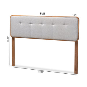 BAXTON STUDIO PALINA MID-CENTURY MODERN LIGHT GREY FABRIC UPHOLSTERED WALNUT BROWN FINISHED WOOD KING SIZE HEADBOARD