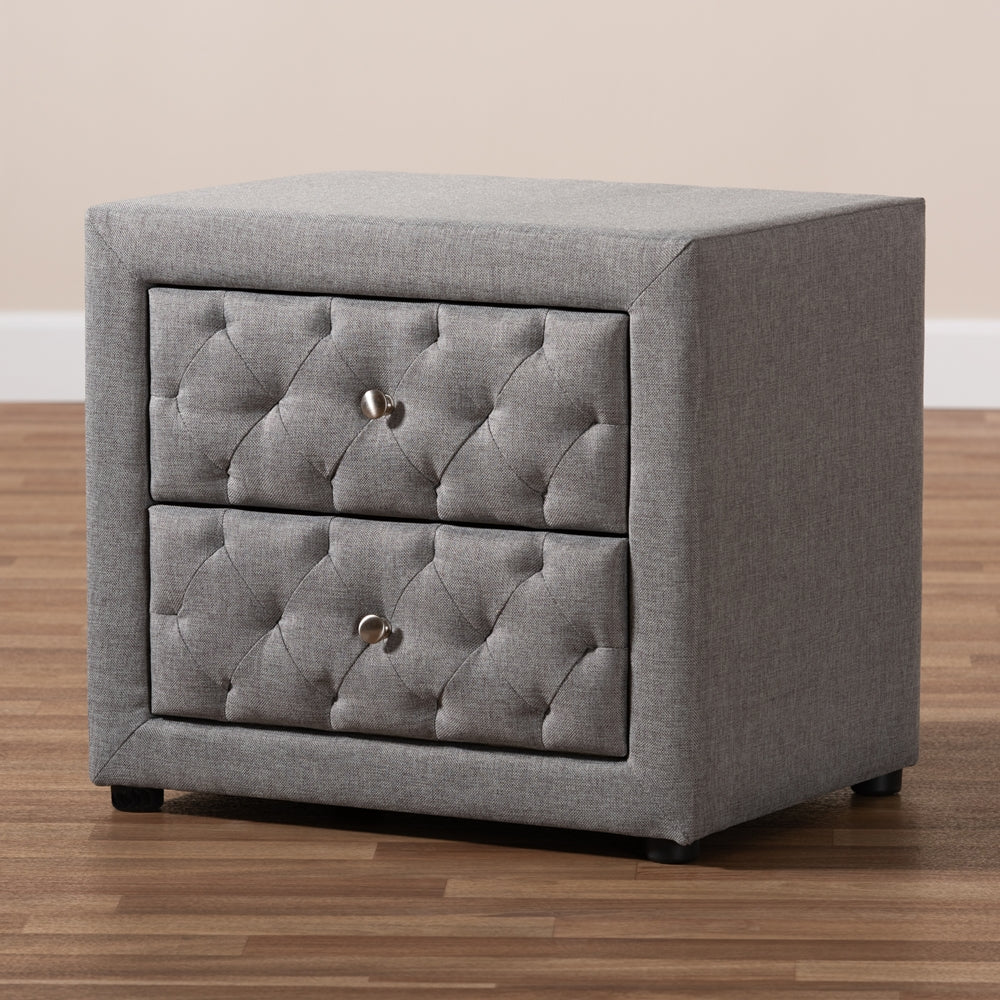 Baxton Studio Lepine Modern And Contemporary Gray Fabric Upholstered 2-Drawer Wood Nightstand