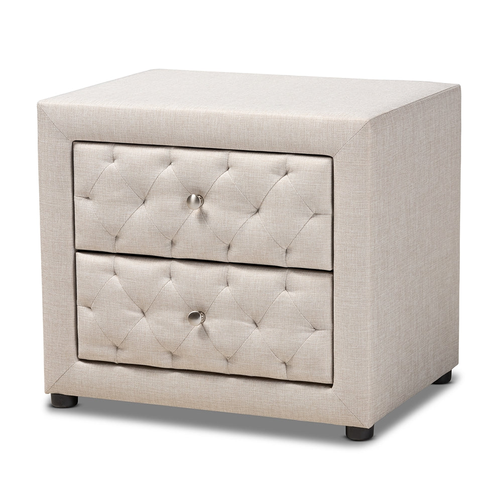 Baxton Studio Lepine Modern And Contemporary Light Beige Fabric Upholstered 2-Drawer Wood Nightstand