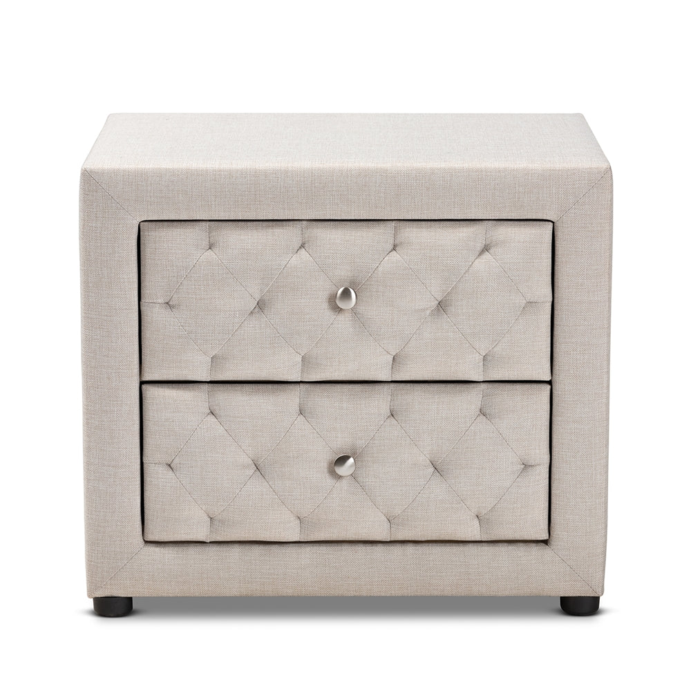 Baxton Studio Lepine Modern And Contemporary Light Beige Fabric Upholstered 2-Drawer Wood Nightstand