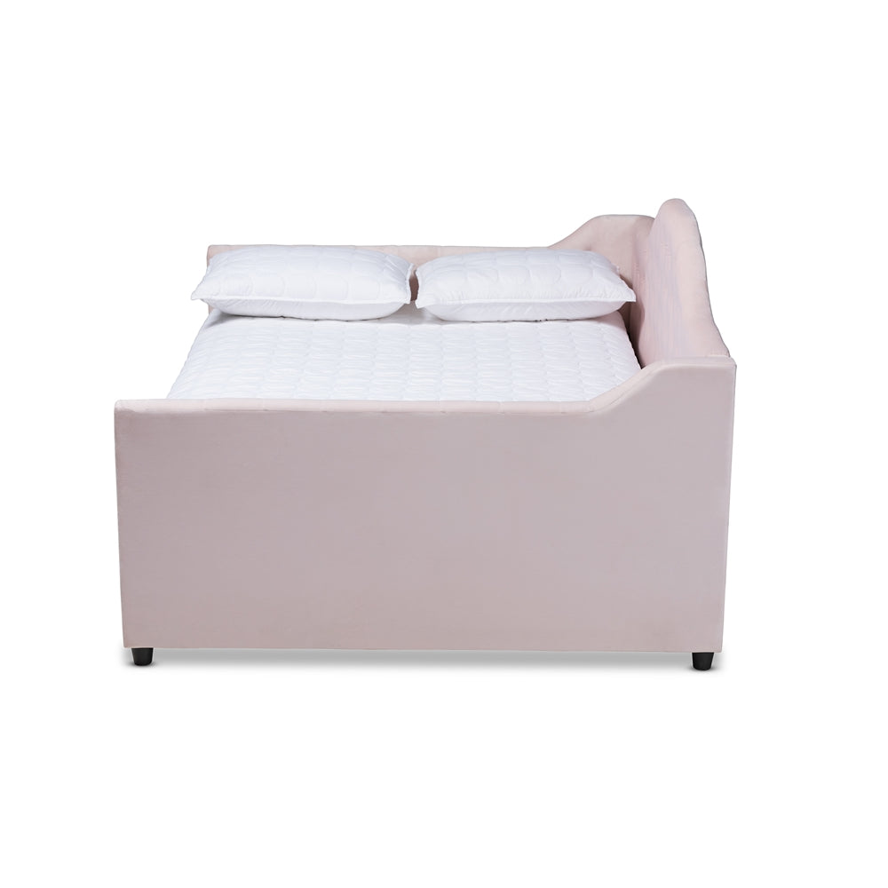 Baxton Studio Perry Modern and Contemporary Velvet Fabric Upholstered and Button Tufted Daybed with Trundle