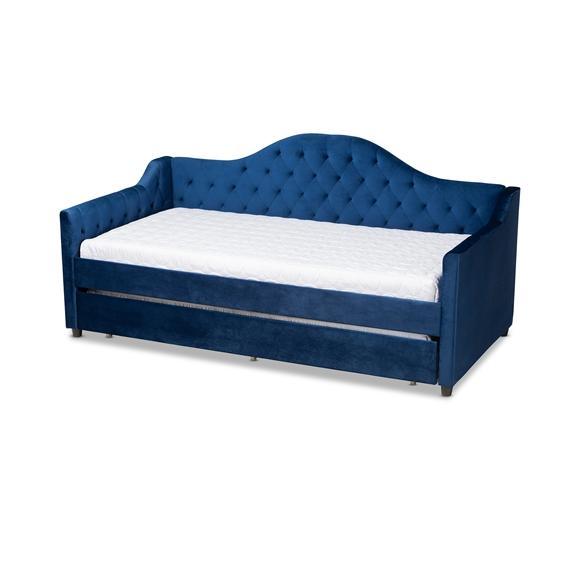 Baxton Studio Perry Modern and Contemporary Velvet Fabric Upholstered and Button Tufted Daybed with Trundle