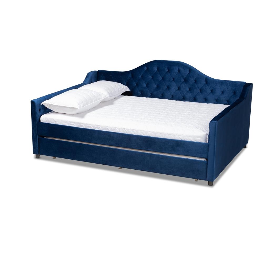 Baxton Studio Perry Modern and Contemporary Velvet Fabric Upholstered and Button Tufted Daybed with Trundle