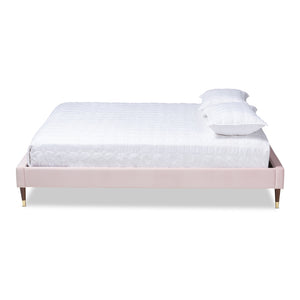 Baxton Studio Volden Glam And Luxe Light Pink Velvet Fabric Upholstered Full Size Wood Platform Bed Frame With Gold-Tone Leg Tips