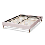 Load image into Gallery viewer, Baxton Studio Volden Glam And Luxe Light Pink Velvet Fabric Upholstered Full Size Wood Platform Bed Frame With Gold-Tone Leg Tips
